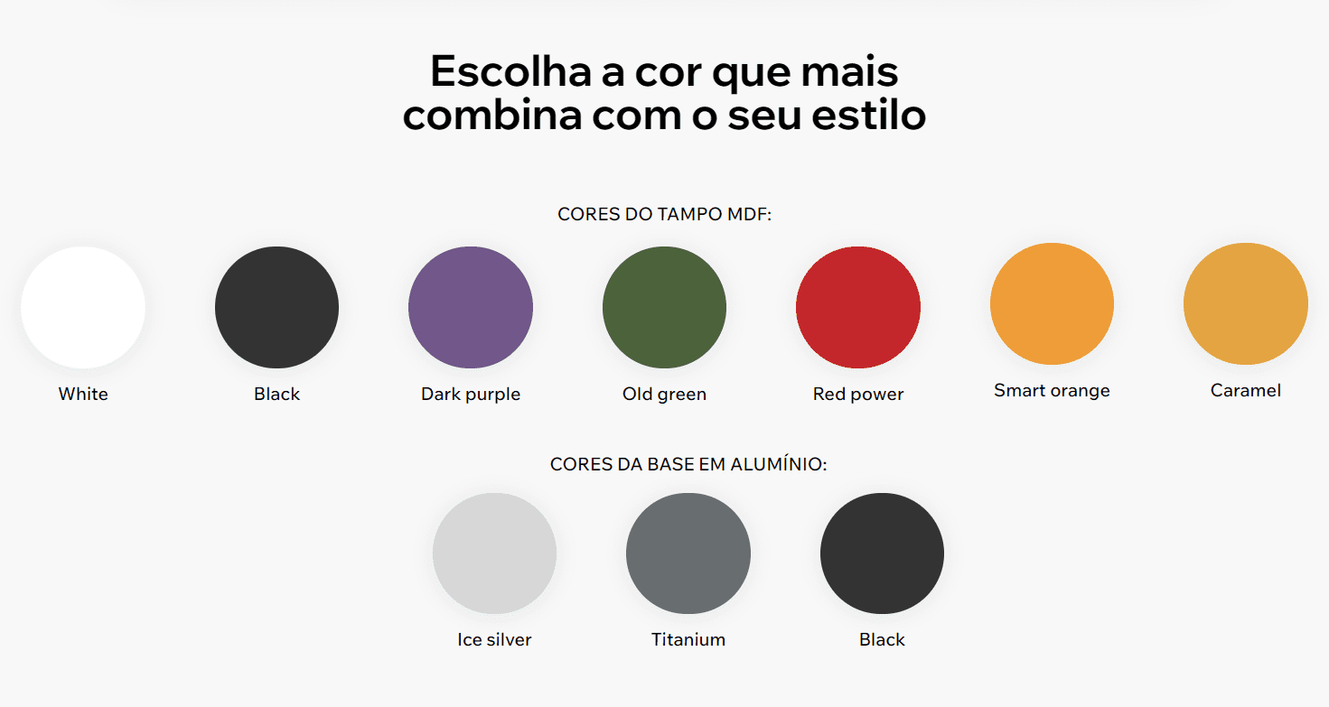 Cores Smarttable one no Klips - Mobiliário Corporativo