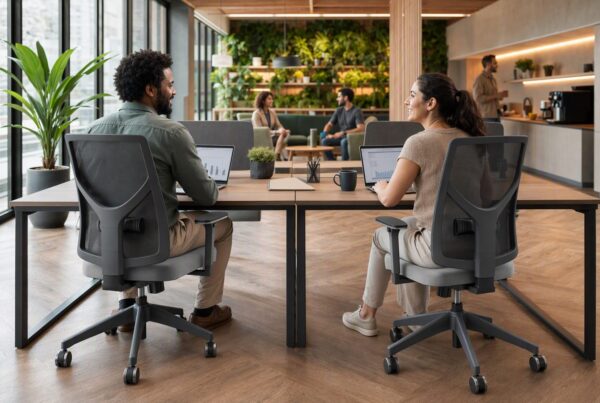 equipe trabalhando em ambiente corporativo confortável