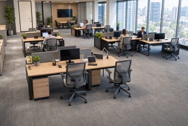 planta de layout com estações de trabalho dimensionadas